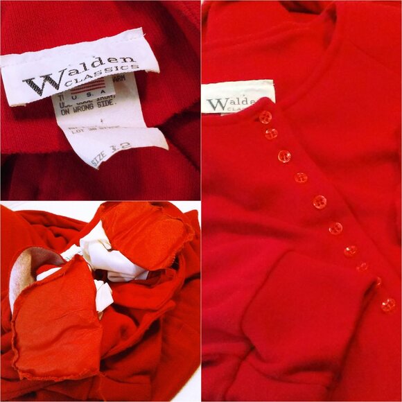 Vintage 80s Walden Classics Knit Shirtwaist Dress (12) Pockets Crew-Buttonup Red - Picture 8 of 11